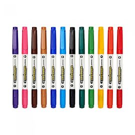 [Monami] Name Pen T Twin Marker 12 Color Set (Double-Sided) | 0.4mm & 1.0mm Tips | Strong Adhesion Permanent Ink | Made in Korea