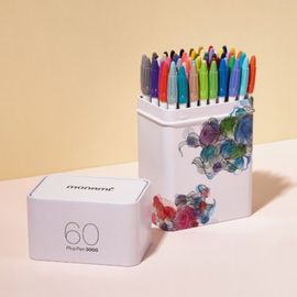 [Monami] Plus Pen 3000 60 Color Set | Water-Based Dye 54 + Pigment 6 | Watercolor/Drawing Optimized | 0.4mm Nib | Tin Case | Designed in Korea