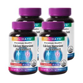 HOLIDAYS Calcium Magnesium Zinc VitaminD - Bone Strength Support with Algae Calcium, Magnesium 2:1 Ratio, Swiss DSM Vitamin D, 90 Tablets×4 Bottles _ Made in KOREA