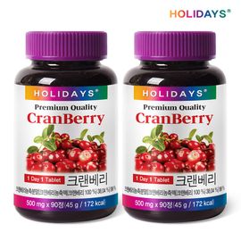 HOLIDAYS Cranberry Supplement – 99% U.S. Cranberry Concentrate Powder, High Antioxidant Support, 500mg × 90 Tablets, 2 Bottles _ Made in KOREA