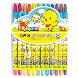 DONG-A Yellow Chick Twistable Colored Pencils 12 Colors | Smooth Sharp-Type Coloring | KC Certified Safety | Made in Korea