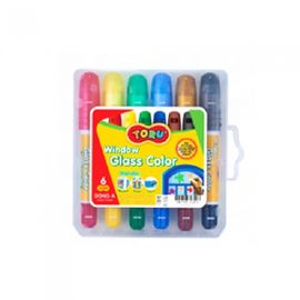 DONG-A TORU Glass Colors 6 Colors | Washable Window Crayons | Twistable Pen Type | ACMI & CE Certified | Made in Korea