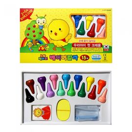 DONG-A Baby Color Finger Crayons 15 Colors | Non-Smudge Play Crayons | Clear Cylinder Case | ACMI & CE Certified | Made in Korea