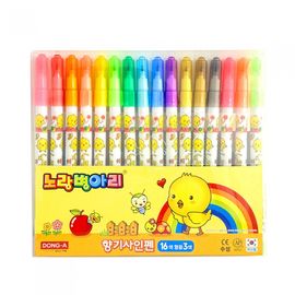 DONG-A Yellow Chick Scented Felt-Tip Pens 16 Colors | Sweet Fragrance | ACMI & CE Certified Safety | Long-Lasting Airtight Cap | Made in Korea
