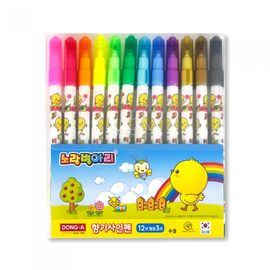 DONG-A Yellow Chick Scented Felt-Tip Pens 12 Colors | Sweet Fragrance & Vivid Colors | ACMI, CE, KC Certified Safety | Made in Korea