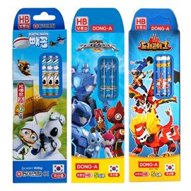 DONG-A Character Pencils for Boys 5pcs | HB, B Options | Blue Character Design (Thomas & Friends, BACKKOM) | Smooth & Break-Resistant | Made in Korea