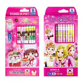 DONG-A Character Pencils for Girls 10pcs | HB, B Options | Pink Character Design (SofyRuby, Patissiere) | Smooth & Break-Resistant | Made in Korea