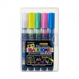 MUNHWA Fluorescent Blackboard Marker 5-Color Set | 5mm & 2mm Chisel Tip | For Windows & Non-Porous Boards | Made in Korea