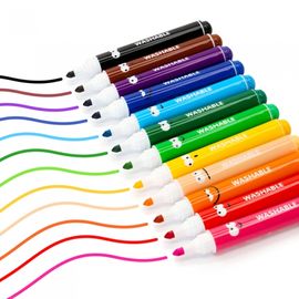 MUNHWA DEOJON Kids Washable Marker Set (12 Colors) | Versatile Conical Tip (2-4mm) | Easy Clean from Skin & Clothes | Made in Korea