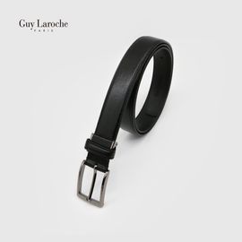 Guy Laroche Men's Classic Pin Buckle Belt 351-030-01B | Premium Milling Dakota Cowhide Leather | Structured Grain Pattern