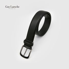 Guy Laroche Men's Classic Pin Buckle Belt 351-035-02B | Premium Opul Cowhide Leather | Structured Grain Pattern
