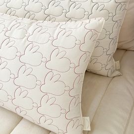 Guy Laroche Rabbit Embroidered Long Cushion Body Pillow Natural Kwangmok Cotton Includes Inner Filling _ Made in Korea