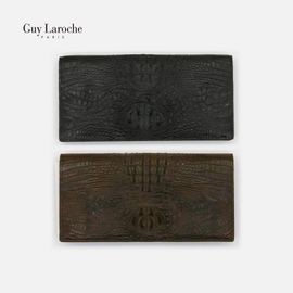 Guy Laroche Premium Caiman Crocodile Leather Long Wallet 300-035-70 | Genuine Exotic Leather | Cowhide Interior | 10 Slots | Black & Dark Brown