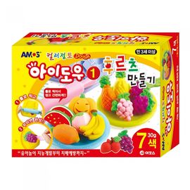 AMOS I-Dough Fruits Maker Set 30g x 7 Colors Wheat-Based Soft Modeling Clay Kit Made in Korea