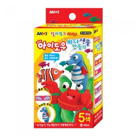 AMOS I-Dough Sea Creatures Maker Set 30g x 5 Colors Wheat-Based Soft Modeling Clay Kit Made in Korea