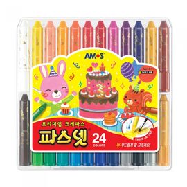 AMOS Pasnet 24 Colors Premium Soft Gel Crayon 3-in-1 Pastel and Watercolor Effect Made in Korea