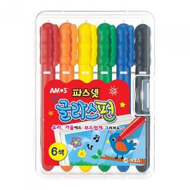 AMOS Pasnet Glass Fun 6 Colors Window Crayon Smooth Drawing on Glass & Mirrors Made in Korea