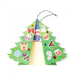 Minhwa Shop DIY Christmas 3D Tree Card Kit with Stickers and Hanging String for Holiday Decorating