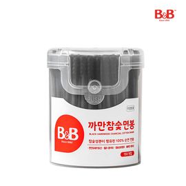 B&B Black Hardwood Charcoal Cotton Swabs 150pcs 100% Pure Cotton with Chitosan and Antibacterial Properties _ Made in Korea