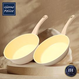 GIORNO FELICE Harmony Multi Ceramic Frying Pan 28cm + Wok 28cm IH Induction Compatible Non-Stick Oil-Road Technology _ Made in Korea