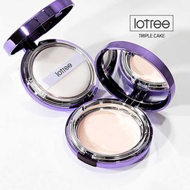 LOTREE Rosa Centifolia Triple Cake 3-in-1 Shimmer Face Powder Foundation with SPF32 PA++ Highlighter Effect _ Made in Korea