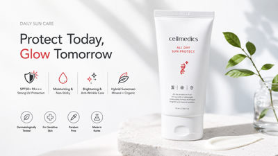 CELLMEDICS All Day Sun Protect SPF50+ PA+++ | Hybrid Sunscreen for Sensitive Skin with Brightening & Anti-Wrinkle Care