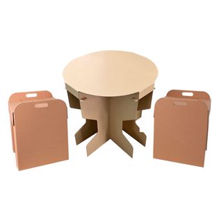 [box partner] round table brown white chair 2 pieces corrugated paper ...