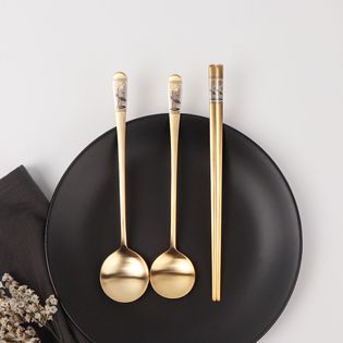 Oseobang Class] Goldun Luxury 24K Gold Spoon Gift Set for 4 People (Spoon  4P + 4 pairs of chopsticks)