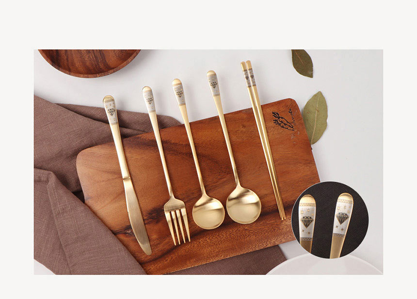 Oseobang Class] Goldun Luxury 24K Gold Spoon & Fork 1 Person Gift Set  (Spoon 1P + Chopsticks 1 Pair + Fork 1P)