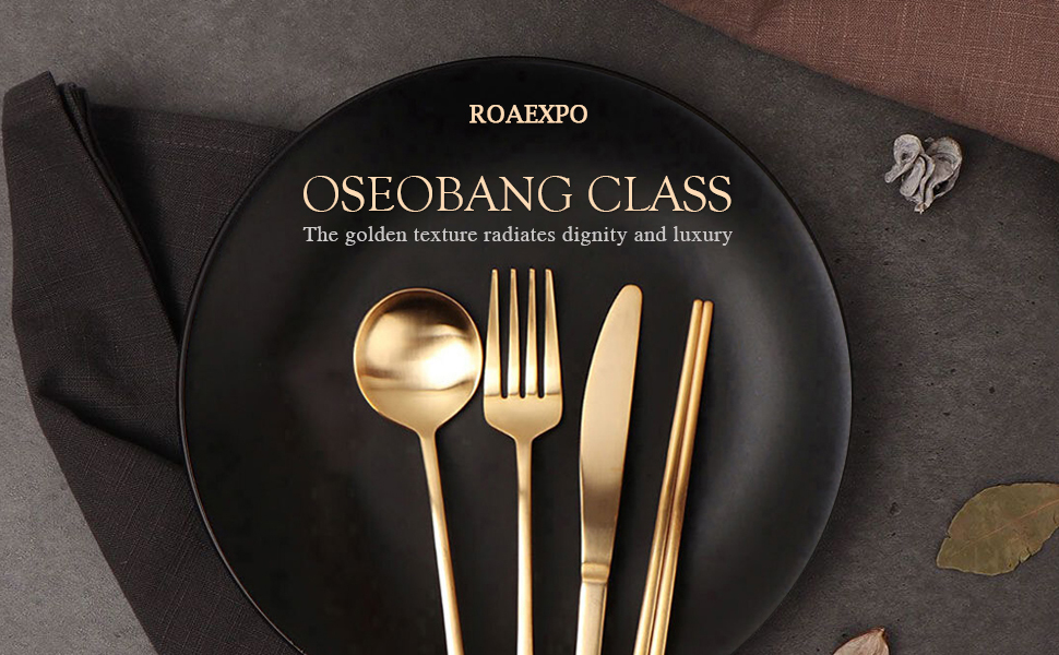 Oseobang Class] Goldun Luxury 24K Gold Spoon & Fork 1 Person Gift Set  (Spoon 1P + Chopsticks 1 Pair + Fork 1P)