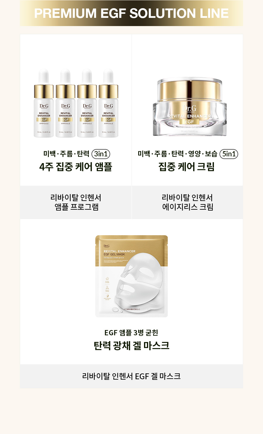 Set D'ampoules Raffermissantes Dr.G Revital Enhancer EGF - 10 Ml X 4 - Soin Jour & Nuit - Coréen